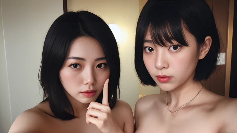 Japanese、woman、27 years old、Shortcuts、short hair、Short Hair、Short Hair、Brown Hair、Loose waves、Right Divider、Right forehead、White skin、Narrow eyes、Half-closed eyes、Light、Small Mouth、High nose、delicate、Fair skin、White skin、Sitting、naked、sexy