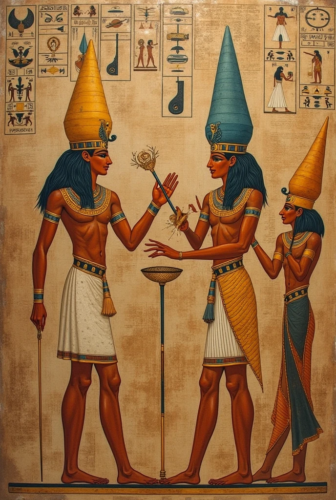 highlighting initiation into the Egyptian rite, ancient gods, secret society + major arcana. hieroglifos, egyptian art, egyptian gods, hermetic symbolism, ancient atlanteans (details and attention to faces and bodies in perfect rendering) in all.