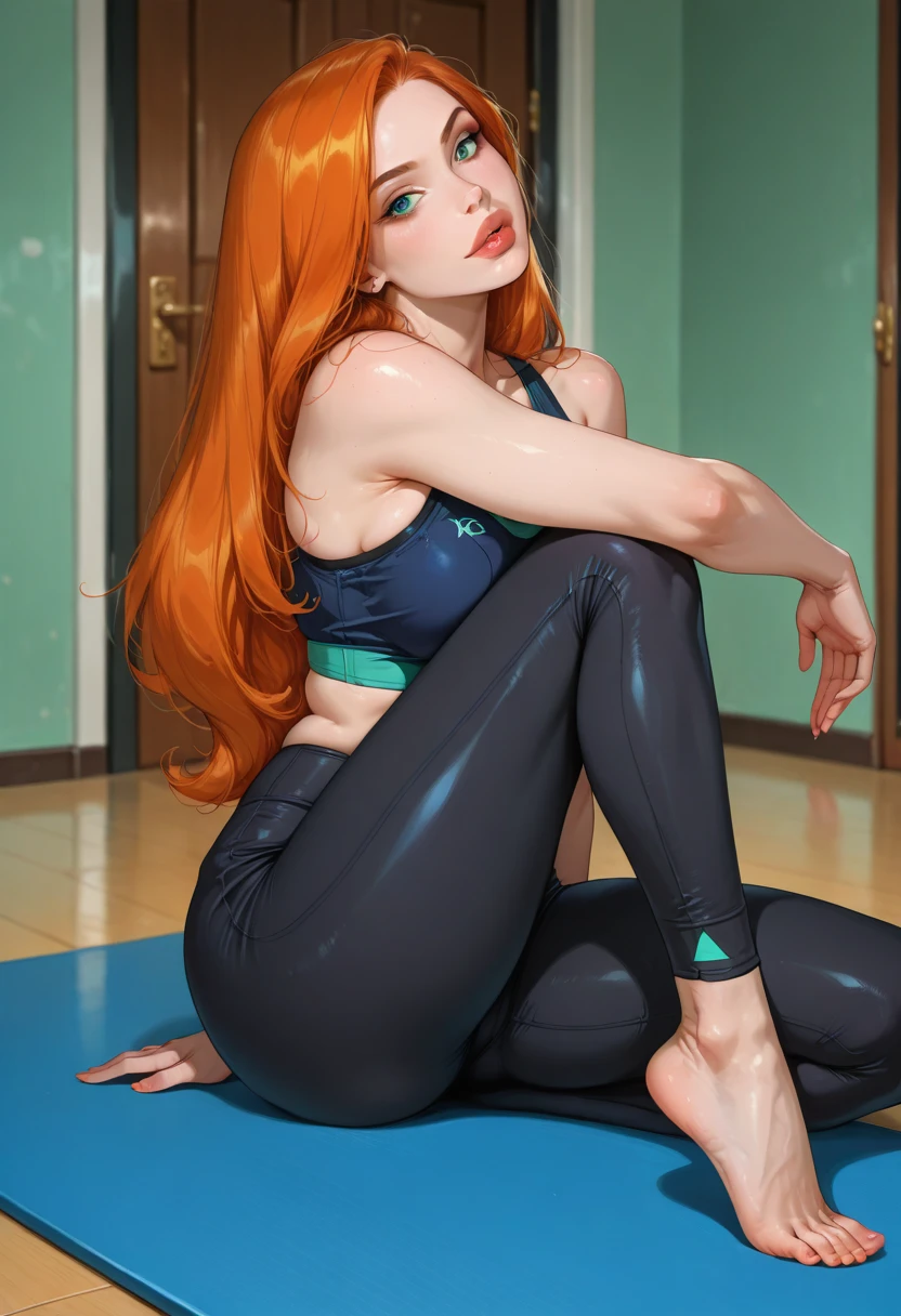 1girl in, age19, Solo, Aesthetic artwork, irish  redhead, wavy ginger hair, shoulder length ginger hair, gray eyes, light grey eyes, some small freckles, pale skin, A-cup, full breasts, runners body, arched back, behind, fullbody shot, (textured skin, skin pores:1.1), (moles:0.8), imperfect skin, goosebumps, (wearing blue crop top hoodie: 1.15), (wearig hot leggings: 1.25), (don't look back: 1.2), looking away, (extremely detailed 8k wallpaper), soft lighting, high quality, film grain, Fujifilm XT3 sharp focus, f 5.6, 50mm, High Detail, Sharp focus, (natural light),  crazy details, complex details, hyperdetailed, (NSFW breasts), hdri, extremely naked, nude, nua, pelada, nsfw, gigantic breast 1.9,