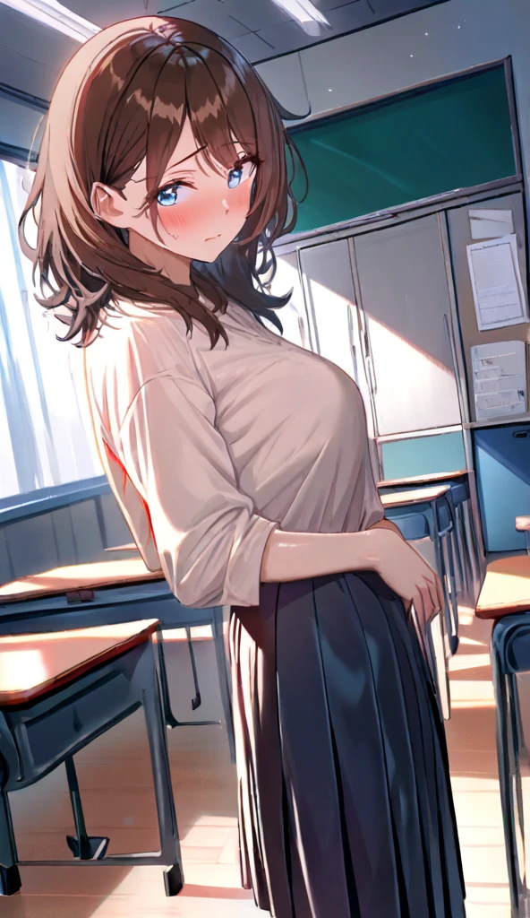 ((Mejor calidad)), ((obra maestra)), (detallado), cara perfecta female, , big , big ass, Monikaonika ddlc, DDLC, Doki Doki Literature Club, brown hair, green eyes, long hair, white bow, underwear, school classroom, black thigh highs, black long socks, black panties, sad, sed, rape, blackmail, undrng, taking off shl uniform, collar, leash, exposed , nipples, pink nipples, standing, pe the backgroun