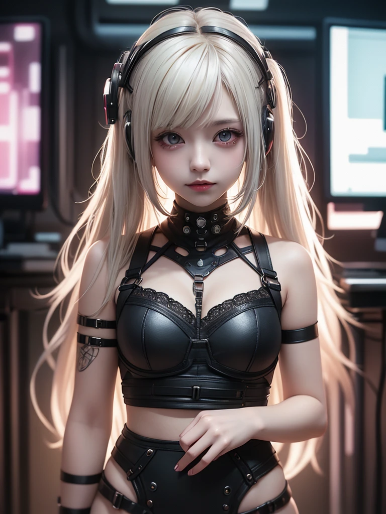 masterpiece, Best Quality, high angle, cyberpunk city, 1 girl, alone, Pale skin, cat ears, cybernetic arms, cyborg, neon lights on their clothes and cybernetic augmentations, 3D, hyperrealistic, realist, young girl, sexy, beautiful face, cyberpunk kitty ears, cyberpunk style, beautiful, showy, selfie, neon lights, intricate details, smooth skin, hyperrealistic, side glance, foreshortening, 8k extremadamente detallado, seeds, High resolution, ultra quality, very detailed cat eyes, very detailed mouth, Very detailed face, Perfect eyes, the eyes are like a cat&#39;s, true light, Glare, iridescent, global illumination, real hair movement, neon city light, real shadow, The real way, High Definition, 2k, 4k, 8k, 16k, luz realist, bright Eyes, purple eyes, fluorescent eyes, neon light, half body, close up
