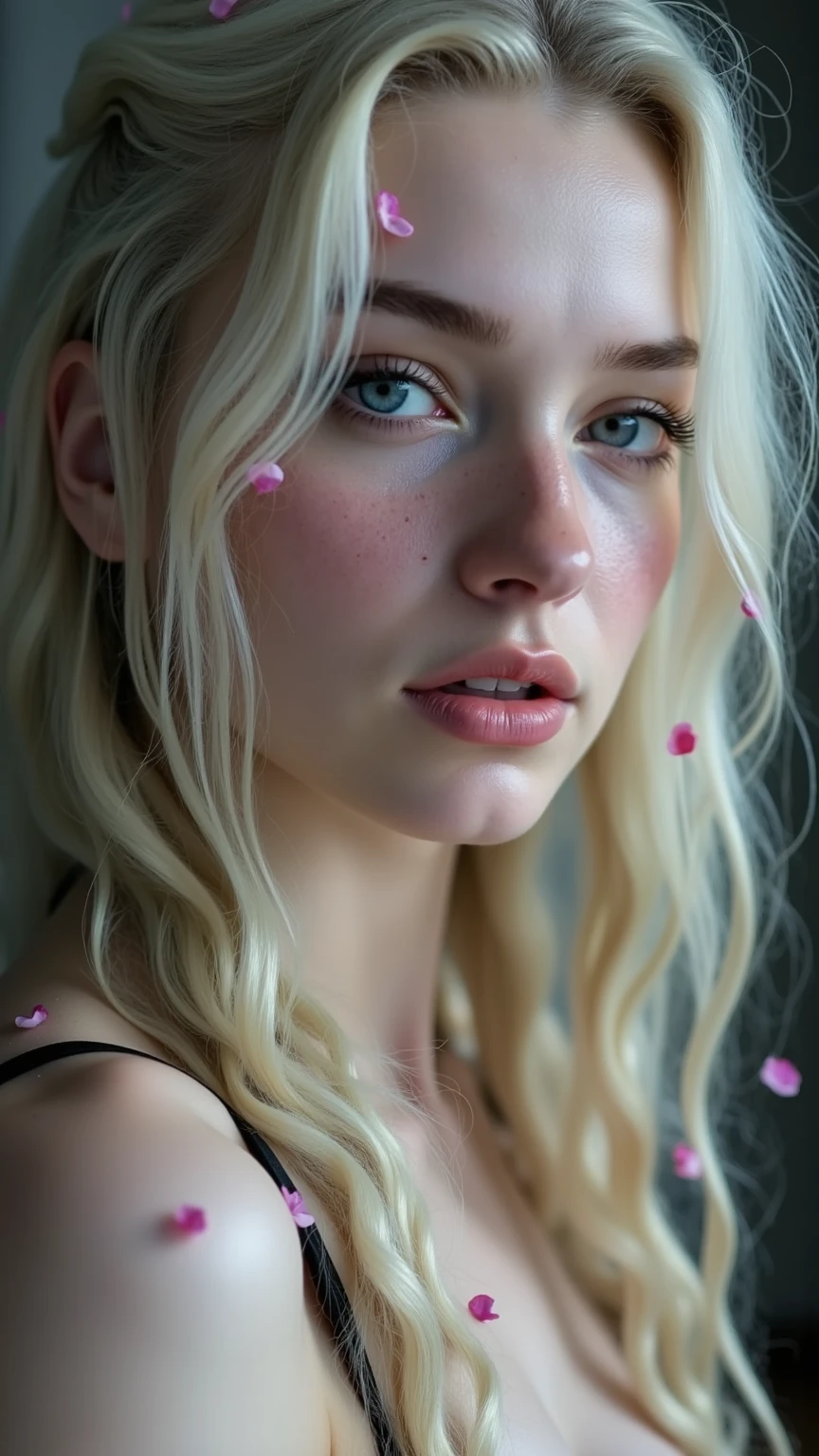Maximum quality, Caucasian skin, Real human skin, (detailded), face oval, pore, ultra high definition, (8k, Raw photo, photorrealistic: 1.4), woman, Scrawny, (Kind and Goddess eyes) happiness: 1.2), (Lip gloss, eyelash, bright face, best qualityer, ultra high definition, Ample Lighting, natural shading)