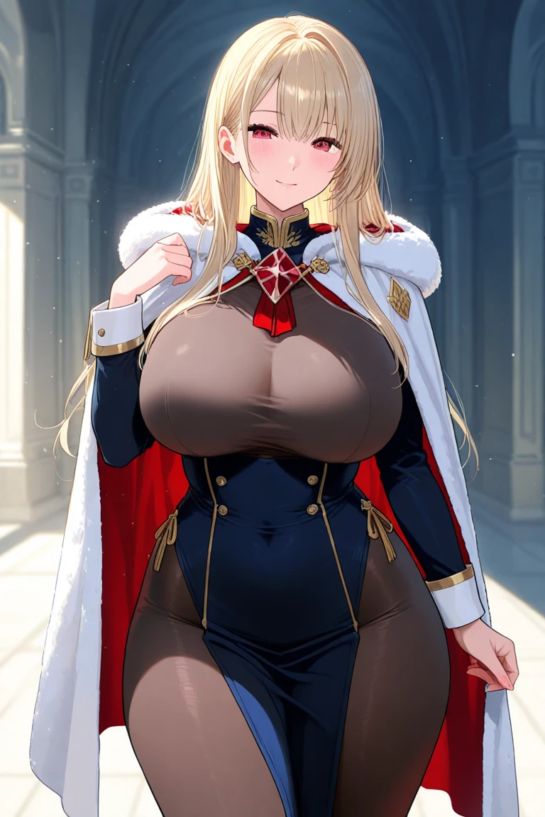 Lian, long blonde hair, long elf ears, hair stick, bangs, blue eyes, solo, smiling, standing, upper body, hips, bare shoulders,purple thighhighs,red dress, gold jewelry,armor,gloves,circlet, cleavage, red and gold royal castle, gigantic breasts, (best quality, masterpiece, beautiful and aesthetic:1.2, highest detailed face, perfect face,) eyes, perfect face,expressive eyes,
looking at viewer, in the center of the image,(Upper_body),(Focus on her face),
official art,extremely detailed CG unity 8k wallpaper, perfect lighting,Colorful, Bright_Front_face_Lighting,shiny skin,
(masterpiece:1.0),(best_quality:1.0), ultra high res,4K,ultra-detailed