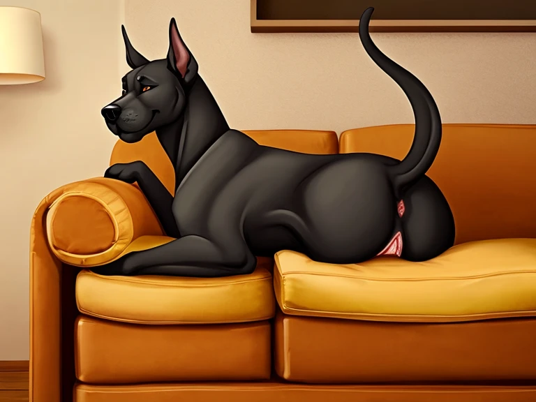 Feral, furry, panting, dog, detailed paws, 5 fingers each paw, 1 tongue, 1 canine ???? , 1 anus, 2 testicles, detached 1 tail, great dane breed, after orgasm, vivid colors, realistic canine ????, white background, cum in ass, cum on floor, cum on canine ???? , realistic canine