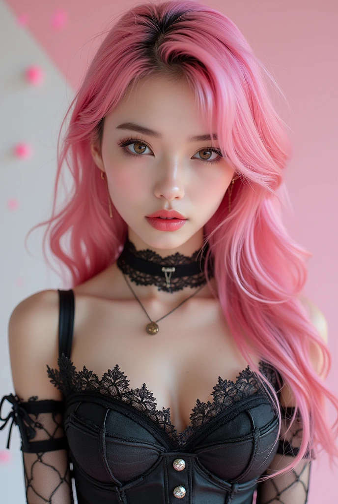 1 girl, lace lingerie, pink hair, busty, books,