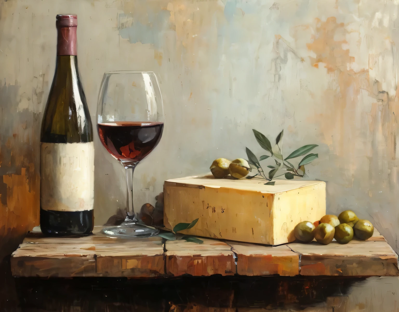 vintage painting botle and winw glass, oil paintig, classic oil oaintig, high quality, 4k