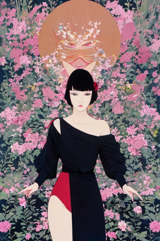 (​masterpiece、top-quality、Official art:1.2)、(flat-colors:1.5)、(colourfull)、Look at viewers、1girl in、solo、white backgrounid、Colorful water levitation、(2D:1.5),A pink-haired, Platinum pink eyes、Red glasses with slightly thick frames, No bangs , Short bob hair、(12age、）wearing a Black gymnastics bloomers, High leg、white blouse, cowboy shot、