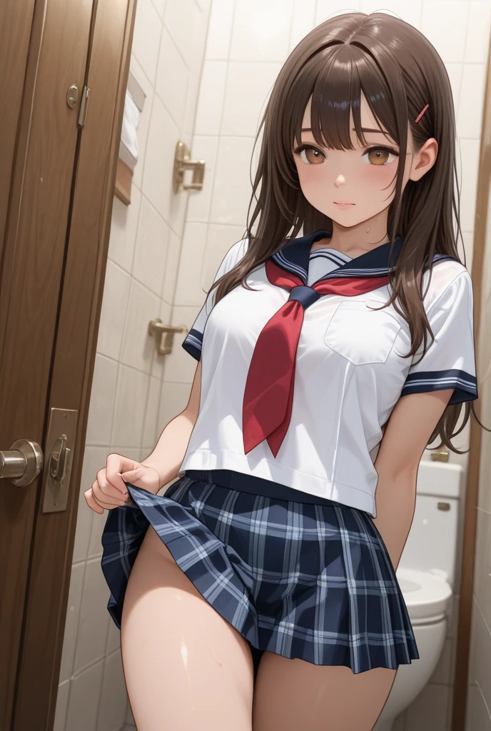 masutepiece,Best Quality,超A high resolution, 8K,Professional Lighting, Photon mapping, Teleportion, analogue, handdraw, Anime Face, NSFW, 1 , Solo, Crying, Shout, Sigh, Looking away, brunette medium hair, High school students, (seminude:1.2), School uniform, White socks, , Sexual body fluids, Spread legs, , Breast squeeze, pussy squeeze, Locker Room, climax, , (flat chest:1.2)