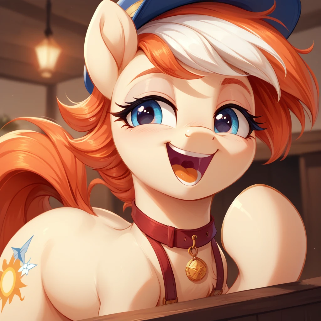 (((my little pony))), solo, ((red hat girl costume with bows)), beautiful pony body, ((seductive perky big butt)), behind view, (((shining armor))), ((4 legs)), radiant lighting, vibrant colors, whimsical atmosphere, 8K, high resolution, highly detailed, masterpiece, (glossy body), ((honey on the butt))