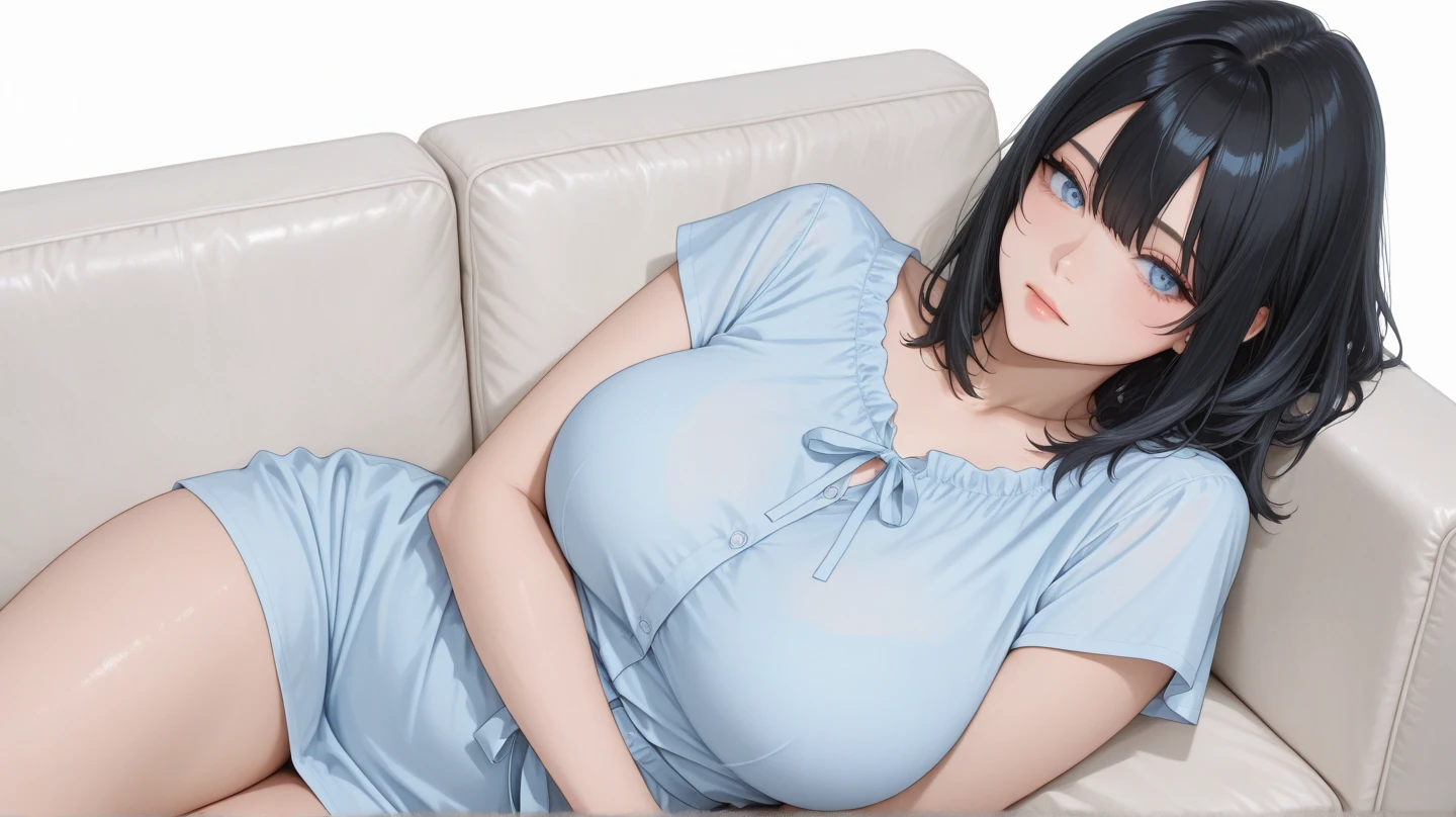 (Night:1.7), Cyberpunk_CityView, Before Window,
sitting at attention,sitting on couch,suspenders,overalls,
collarbone,blue dress with a yellow top and blue skirt,long sleeves,
blue_hair,short_hair,purple_eyes,hair_ornament, hairclip,
1 girl, 20yo,mature female,Beautiful Finger,Beautiful long legs,Beautiful body,Beautiful Nose,Beautiful character design, perfect eyes, perfect face,
looking at viewer, (innocent_big_eyes:1.0),(expressionless:1.3),
NSFW,official art,extremely detailed CG unity 8k wallpaper, perfect lighting,Colorful, Bright_Front_face_Lighting,
(masterpiece:1.0),(best_quality:1.0), ultra high res,4K,ultra-detailed,
photography, 8K, HDR, highres, absurdres:1.2, Kodak portra 400, film grain, blurry background, bokeh:1.2, lens flare, (vibrant_color:1.2)
(Beautiful,large_Breasts:1.4), (beautiful_face:1.5),(narrow_waist),huge breast
