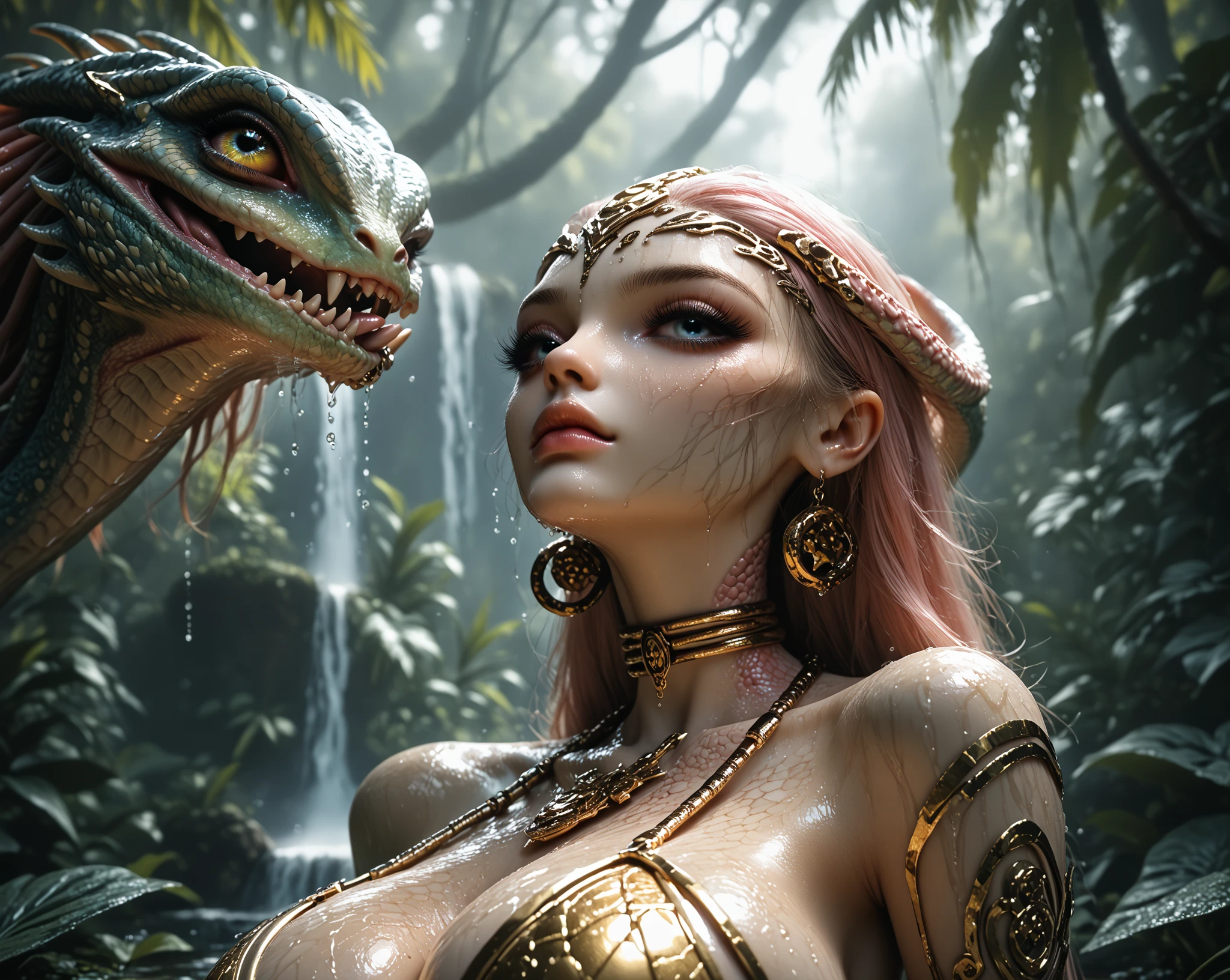 (crusch, young female, lizard, scalie, tribal markings, (capelet, necklace, bracelet:1.2), (by ratte and nuzzo and kenket:0.7), realistic scales, real, detailed, (detailed scales, scalie, scalie body:1.2), (albino, white scales, slightly transparent scales, pink eyes), furry, anthro, best quality, professional photo, photorealism, high quality, volumetric, ray tracing, HDR, 4K, 8k, absurd res, realistic, max shading, ((masterpiece)), (sitting in a tribal hut:1.2), (portrait, close up), --auto