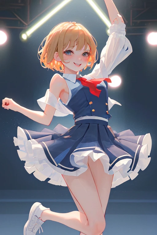 (masterpiece、Highest quality:1.2),Frame In、 Cowboy Shot, One Girl, View your audience, (Highest quality, 8k), Very detailed, (Realistic, Realistic:1.37)、short hair、Blonde、Fun Expressions、smile、Teeth are visible、Sailor suit、high school girl、Health Room、Daytime、Arms folded in front of chest
