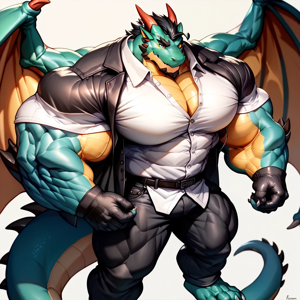 A cyan muscular dragon standing in front of a dresser, flexing his muscles and showing off his bulge, wearing only black undepants. The dragon is sweating and has a warm and sexy expression on his face. The image is drawn in an anime style, with bright colors and thick outlines. He is in a school bedroom it's sunny outside and (("""sit on his bed with a sexy pose""" and admire his big and huge muscle and his big gut. Thick tongue、mouth wide open、lots of drool、)) thick and long tail、thick twisted corners