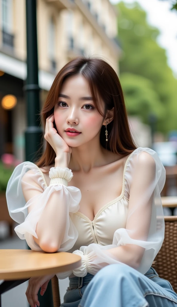 1 、first work first work, best qualityer, illustration, ultra detali, fine-details, high resolution, top-notch image quality、8 k wallpaper, a korean girl、korean idol、Perfect dynamic composition, beautiful detailed eyes, Wedding dresses with front opening to the waist,medium hair, extremely large and deep breast cleavage, Natural Color Lip, ((close your legs))、((I can see throat)),beautiful fur、ssmile, in street、 14 years old, throat presentation, focus on the throat, Breast Presentation, holding a cup full of foam 
