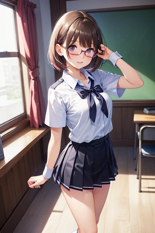 School uniform Glasses Girl small ponytail