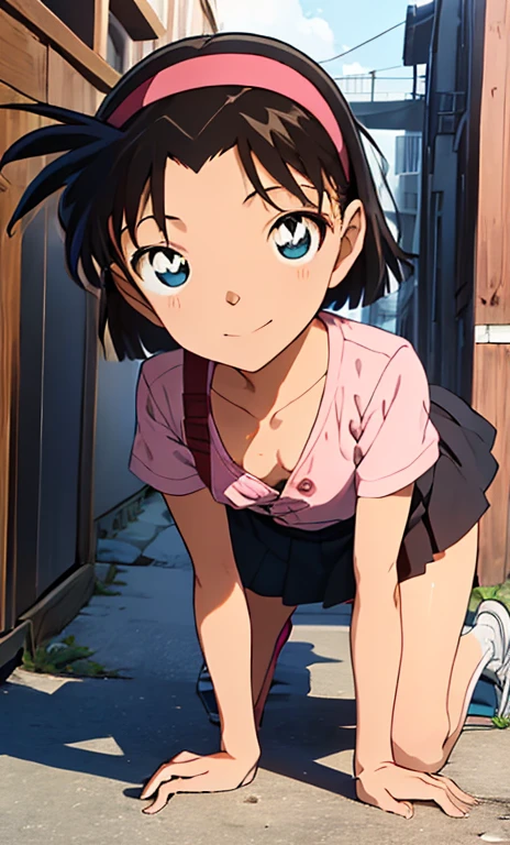 On all fours、String Panties、Panty shot,(beautiful,Small breasts:1.5),Yoshida Ayumi,One Girl, alone,((( Brown Hair, short hair,Pink Hairband,blue eyes))),smile, One girl,6 years old,Detective Conan, toplesini skirt ,(((セクシーなString Panties))),masterpiece ,8k unity wallpaper,Anime key visual,Highest quality, High resolution, unity 8k wallpaper, (shape:0.8), Highly detailed face,Highly detailed eyes,Glowing Eyes , Shiny skin,Fine skin,White skin,dense skin,Detailed Hair,Very elaborate legs,Perfect lighting, Detailed CG, (Perfect hands, Perfect Anatomy),High resolution,(Detailed wear ),Thin limbs, Delicate curves, Graceful Hands,shape:0.8,On all foursで尻を突き出す、Angle from behind、Protruding ass、On all fours、Bare nipples、ピンクでProtruding nipples、Naked upper body、Bare Chest、Beautiful nipples that stand up、Breast milk spurting out、Large amount of breast milk、Covered in milk、Get very close to the camera、blush、Climax facial expression、topless、Bare nipples、Protruding nipples、Rub your own breasts
