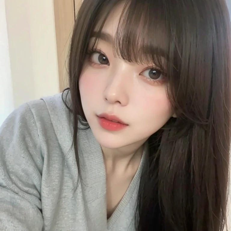 a close-up of a woman wearing a red sweater and a red sweater, young lovely korean face, Ulzzang, linda jovem coreana, coreana, linda jovem coreana, maquiagem sul-coreana popular, maquiagem coreana popular, linda mulher sul-coreana, adorable and pale korean face, young pale and beautiful asian face, lalisa manobal, jaeyeon nam