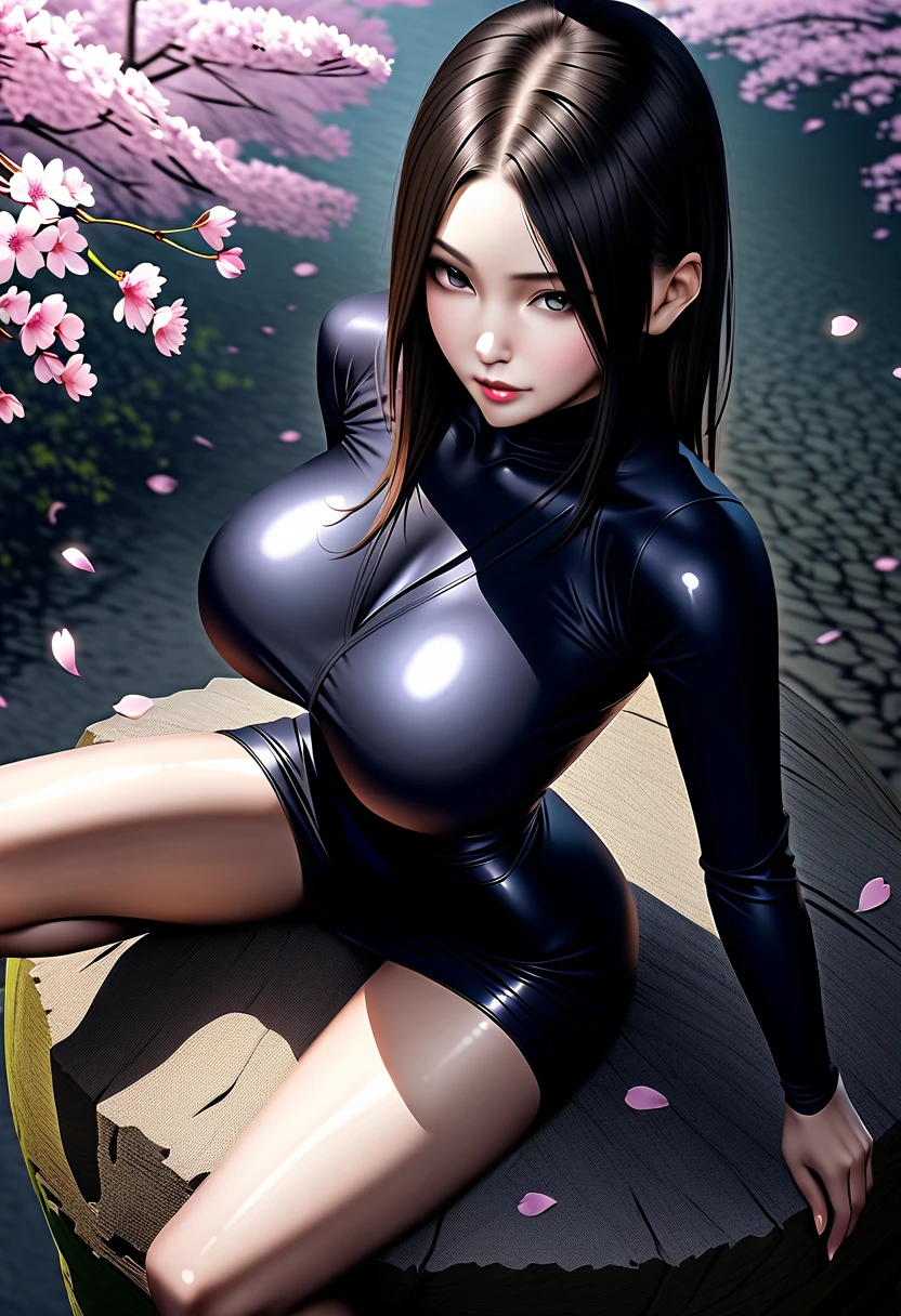 (Highest quality). (Very detailed). (One Girl), Displaying the viewer. (Detailed Background). Beautiful and detailed. Delicate and beautiful face. (High saturation), Big Breastsな, Saggy breasts, Sexy black lingerie, whole body, Long legs, Big Breasts,