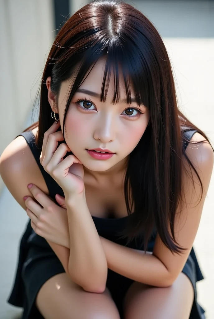 ((Extremely precise and accurate anatomy:1.0)), (photo Realistic:1.4), (hyper Realistic:1.4), (最高品質のRealisticな肌の質感:1.4), (Improvement of quality:1.4), (Enhances the beauty of skin texture:1.1), Clean and glowing skin, mesh, thin:1.2, (Realistic:1.3), Realisticなライティング, (Smoother lighting:1.05), (Improving the quality of cinema lighting:0.9), Backlight, A gentle light for your face, Ray Tracing, (Bright light:1.2), 32K, One Japanese woman, fine grain, Detailed face, (Film Grain:1.1),(Accentuates body lines:1.1), High resolution, Natural look, Kind eyes, Improves hair quality, Delicate light and shadow, Transparent muscles, Graceful pose, Beautiful Eyes, Sharp details, Soft light reflection, Beautiful contours, Delicate skin tone, Fine hair texture,Cute Japanese Women Photos, Little Woman, 20-year-old, Beautiful and perfect face, brown, Beautiful Face,  
