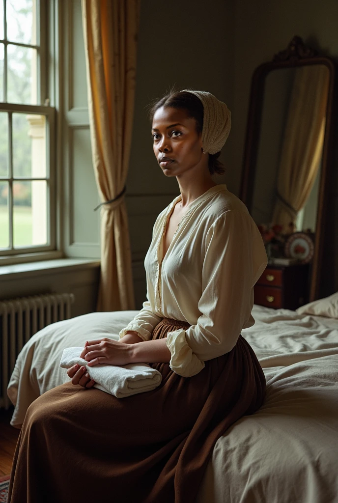 they are two people in a bedroom one is pulling the other, black woman being tied up with chains by white man in year 18 61,  film still promotional image, still image from the movie, scene from the film, film promotional still, still from the movie, film still from the movie, still from the film, description, still from a live action movie, an film still, still image from tv series, edited, actors, realistic image, 16k resolution, same design, caught by footage