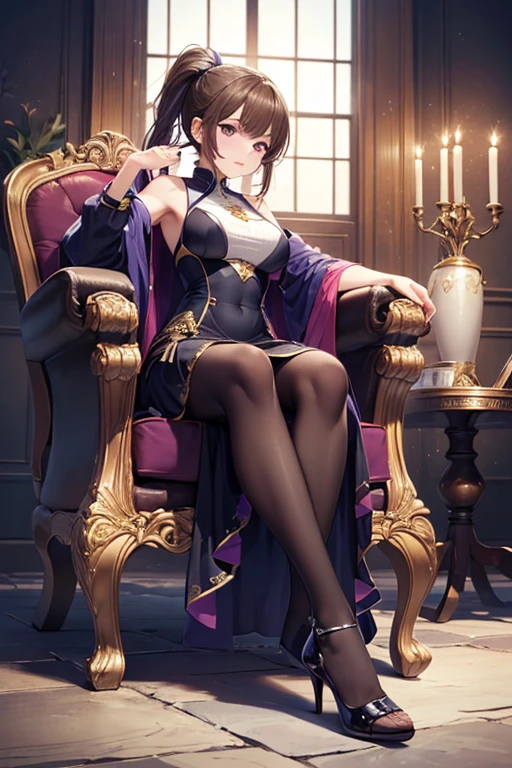 Crazy Clown Queen，sitting on golden throne,Jester cap,Clown costume, mitts,Vibrant colors, burst into laughter, dark gold hair,Cute,Horror,Wavy hair, hair-bun,high-heels。 (It's all blood)，Circus props, spooky ambiance, haunted background。style of surrealism, Sharp contrast,ominous lighting,hdr,hyper HD,Studio lighting,painting-like,Ultra-fine painting,Sharp focus,Physically-based rendering,Extreme detail description,professional,((Horror)).