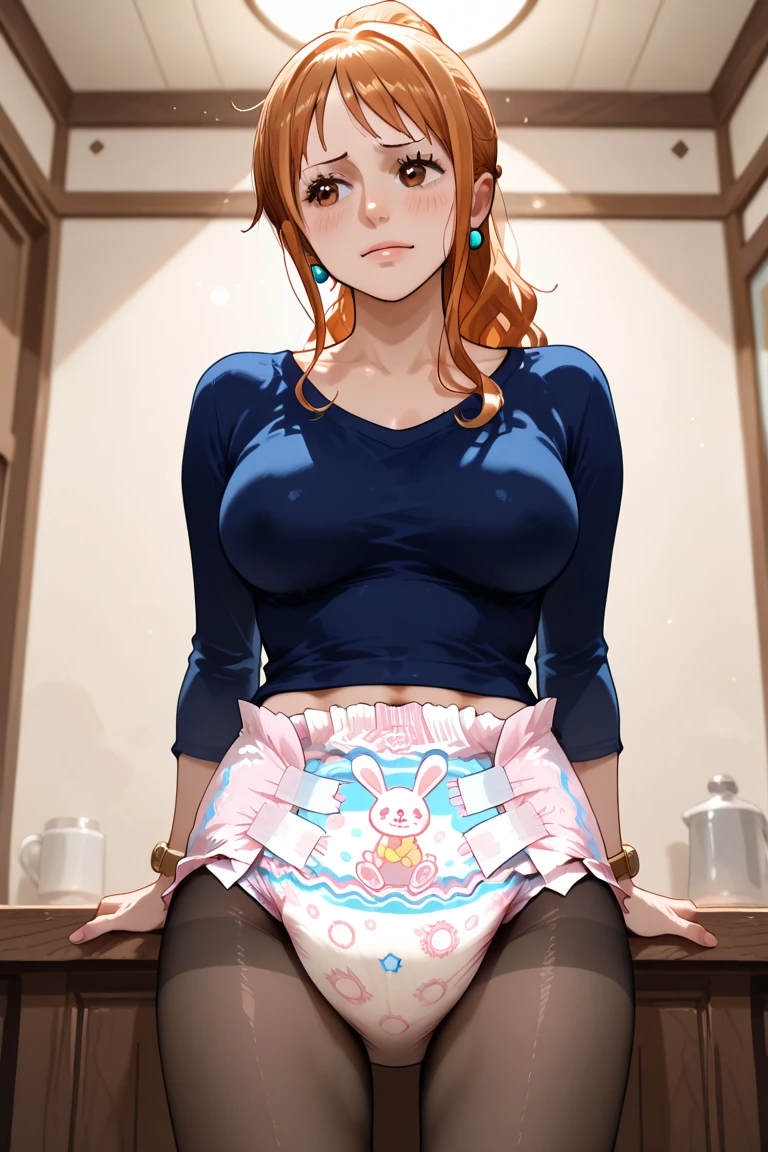 nami ( one piece ) and yamato ( one piece ) wearing diaper and pantyhose