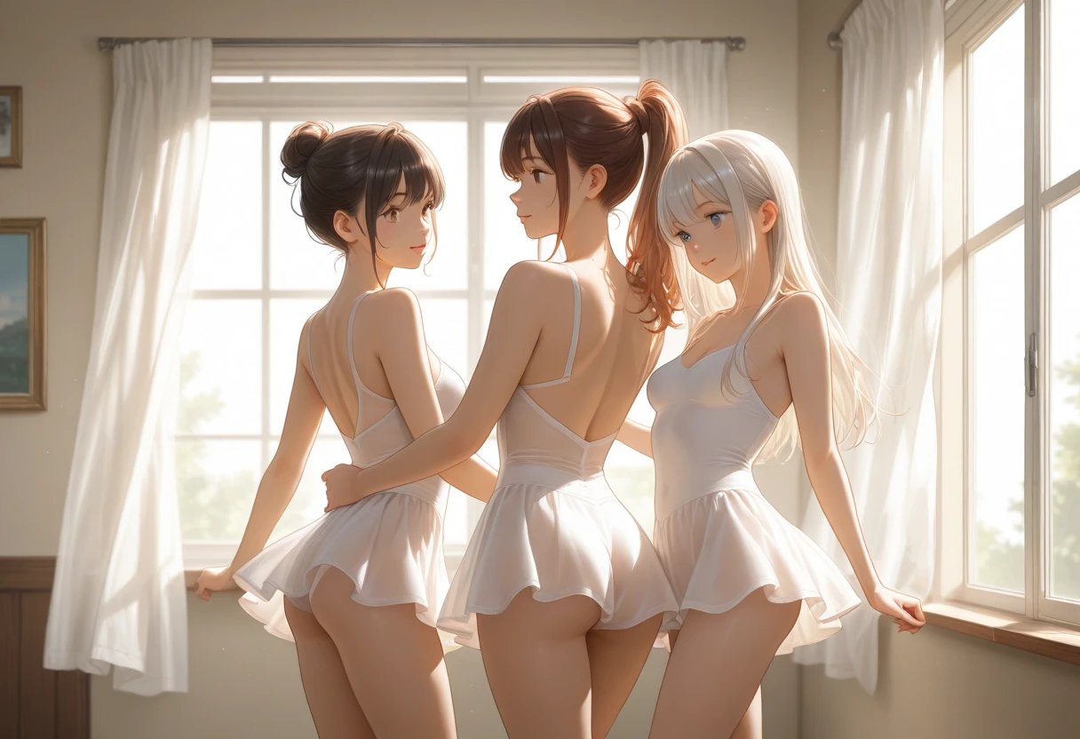 ((David Hamilton:1.37, White and vivid colors))、(Tiny Oppai- Twins:1.37)、{(Dynamic-angle)|(from side)|(from back)|(from below:1.2)}、{(((Kissing face to face)))|(Standing Full Body:1.2)|Wide Shot}、{(Floating hair:1.2)|(Strong wind)|(Ass focus)}、8K best quality、((Masterpiece:1.2、Photo-realistic:1.4)), { kodachrome | realistic | photorealistic | RAW }、((Detailed KAWAII Face、Detailed glistening ivory skin))、Extremely Detailed、Smooth shading、{Zoom Layer|clear focused}、Soft Lighting with many Follow lights、{Childish|Gigantic Cleavage:1.37}、((school uniform with white tiny panties:1.37))、{Flowers|Flower wreath|ssmile|perplexed|seductiv|Different types of hair colors}、{(Light Particles:1.2)|(Lens Flare)|(Luminescent Particles:0.6)}、{Forest Lakeside|Lakeside Cottage|Before dawn|magic hour|morning glow|foggy}、{ Whole Body proportions and all limbs are anatomically accurate | ((no extra limbs)) } .