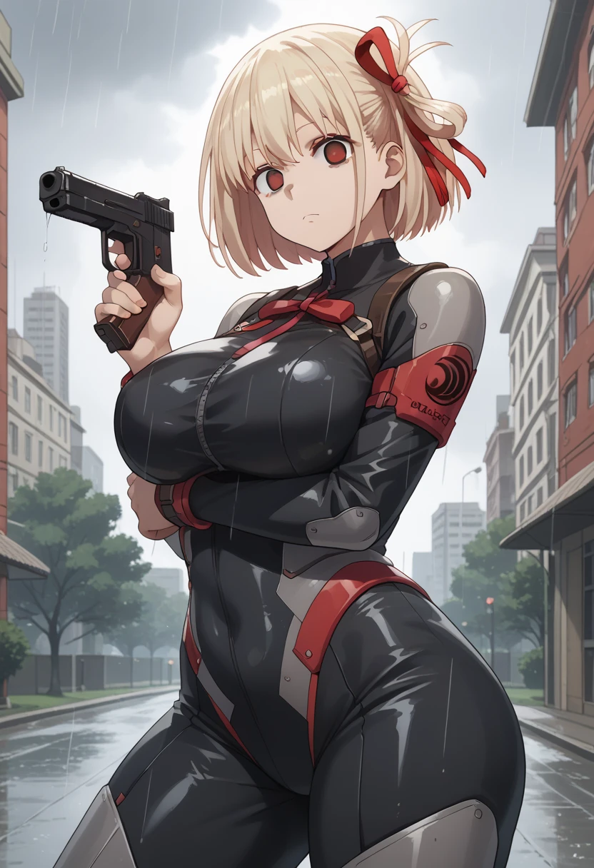 ultra-detailed, Explicit, Beautiful body, Beautiful Nose, Beautiful character design, perfect eyes, perfect face, ultra highres, 4K, beautiful legs, perfect legs, Nice hands, Perfect hand, Masterpiece, Best Quality, Highly detailed, illustration, absurdres, street fighter, doll suit, shadaloo doll, dollsuit, expressionless, blank eyes, looking at viewer, red gloves, emotionless, black latex, corrution, mind control, female combatant, full body, hypnotized, unhappy trance, full body suit, ribbed bodysuit, both arms at side, obey, perfect female body, extremely glossy latex, hypnosis, hypnoLora, empty eyes, Mind control device, poses, submissive_pose, Slave, hat, necktie, stand up straight, standing, standing at attention, hat, necktie, belt, latex, ribbed bodysuit, thighhighs, garter belt, Fighting Stance, extending the right arm from the shoulder into the air with a straightened hand, nazi saluting, military, military saluting, salute, thigh boots, solo, 1girl, Yukimura Aoi, Encouragement of Climb, grey hair, green eyes, short hair, blood on shirt, blood on hand, blood on clothes, blood on face, blood, blood on arm