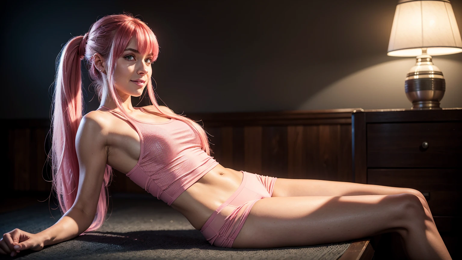 8k, masterpiece, lolita, ginger hair, ginger eyebrows, she's looking at you, bare shoulders, delicate legs, plated skirt, looking at the viewer, Looks straight into your eyes, her gaze is directed at you, Sunlit, Frolicking happily, happy bright smile, colorful Dress with skirt, Frickles, Smiles brightly at you, fools around and laughs, sunlit day, flirting cousin, Love,