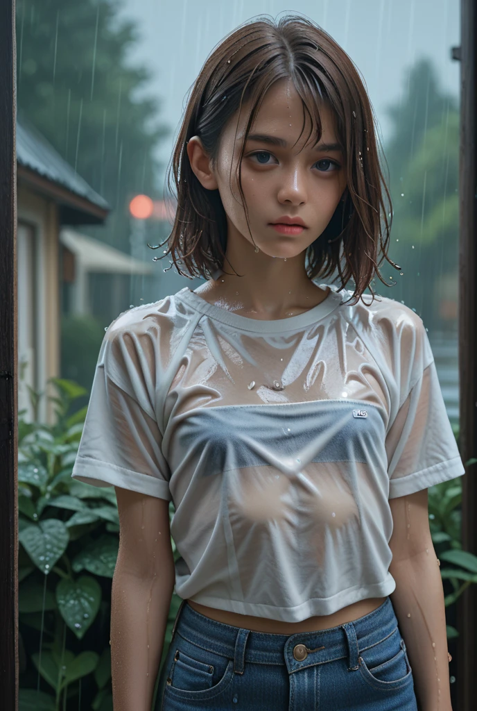 (Best Quality)), ((masutepiece)), (detail: 1.4), 。.3D, a beautiful uwu female image, High Density Imaging Review (High dynamic range), Ray tracing, NVIDIA RTX, Super Resolution, illusory 5, Subsurface scattering, PBR Texture, Post-processing, Anisotropy Filtering, depth of fields, maximum definition and sharpness, multi-layer texture, Albedo and highlight map, Surface Shading, accurate simulation of light and material interaction Perfect proportion, octane renderings, double color light, Large aperture, Low ISO, White Balance, thirds rule, 8K raw data, two bare feets, exposed navels, White shirt, No bra, (((wet white T-string underpants)), (((Wet white shirt))), Sexy, (((Wet white shirt)) -upscale -