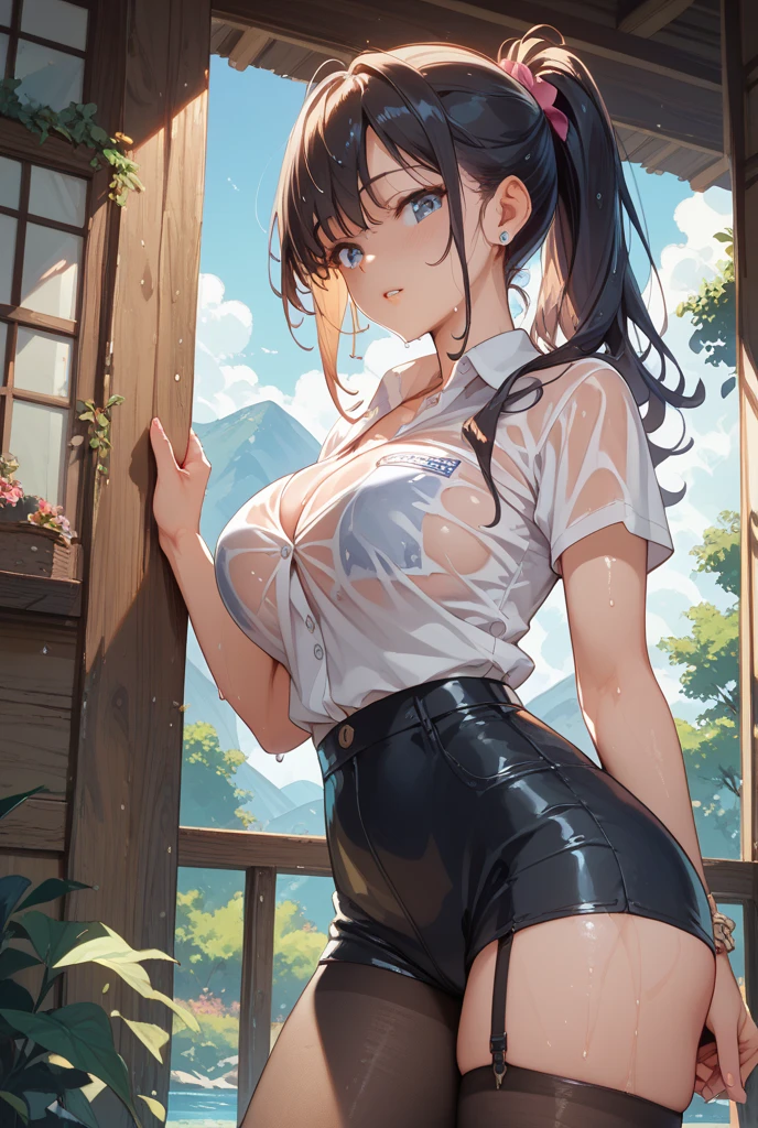 8k, solo、Highest quality, masterpiece, Realistic, Very detailed, photo Realistic, Improvement of quality, Hmph:1.2,City park in the evening、on the asphalt、32K、Best image quality、Ochre sleeveless knit dress、Cheap feeling、very good、panties、Bodyline:1.3 is clear、、((Browsing Caution:1,.))、smile、(Bob Hair)、Medium bodied:1.3、Ample breasts:1.3、height: 157cm,Japanese people of unparalleled beauty、Beautiful Face、High heels、Bracelet in right hand、((Aya Ueto:1.3))、((Pulling on panties)),((Skirt flip,No pants))、