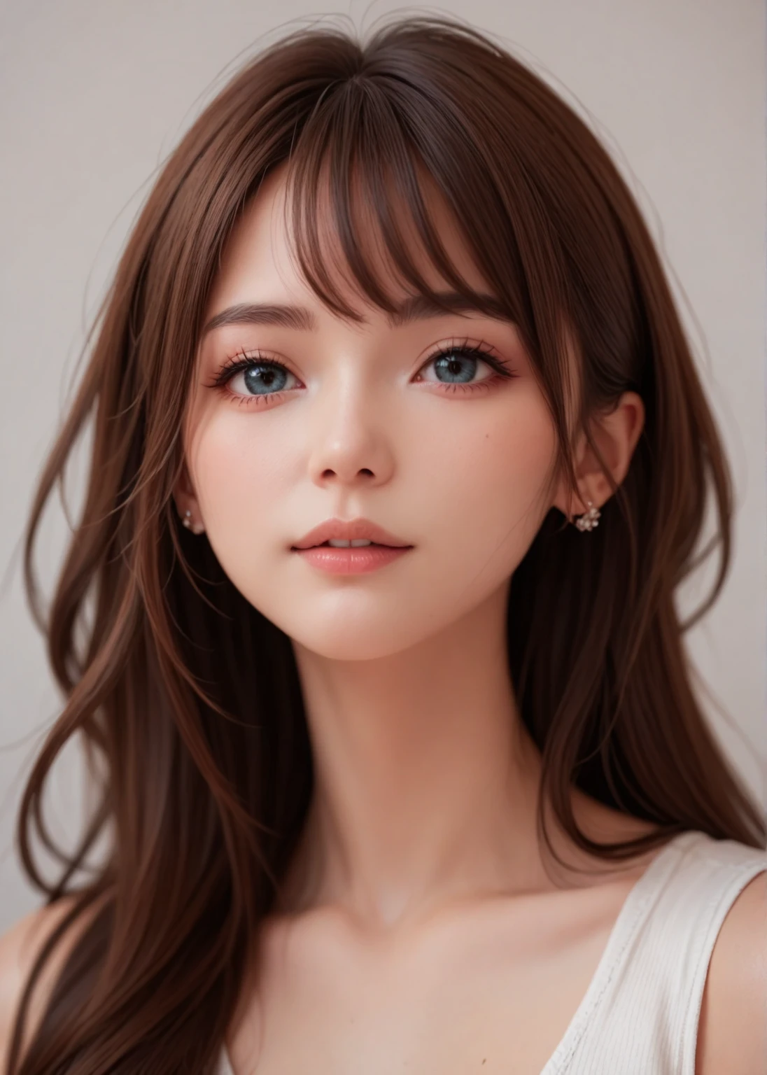 Dazzling platinum blonde hair、portlate、School Uniforms、bright expression、poneyTail、Young shiny shiny white shiny skin、Best Looks、Super long silky straight hair、Beautiful bangs that shine、Double eyelids、eye liner、Crystal clear big blue eyes that shine attractively、a small face、Very beautiful lovely cute 1 Eastern European girl、Large bust