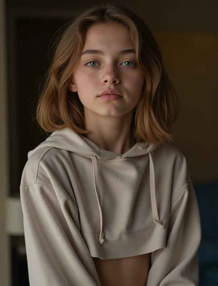 I want an 18 year old, sitting on a bed in a teenager&#39;s room