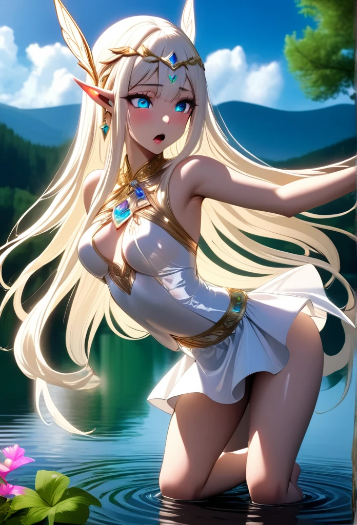 Elf Girl， shy， panic-stricken， Wearing sweat， nakeness， （（（（1 Earth）））），（（kosmos））