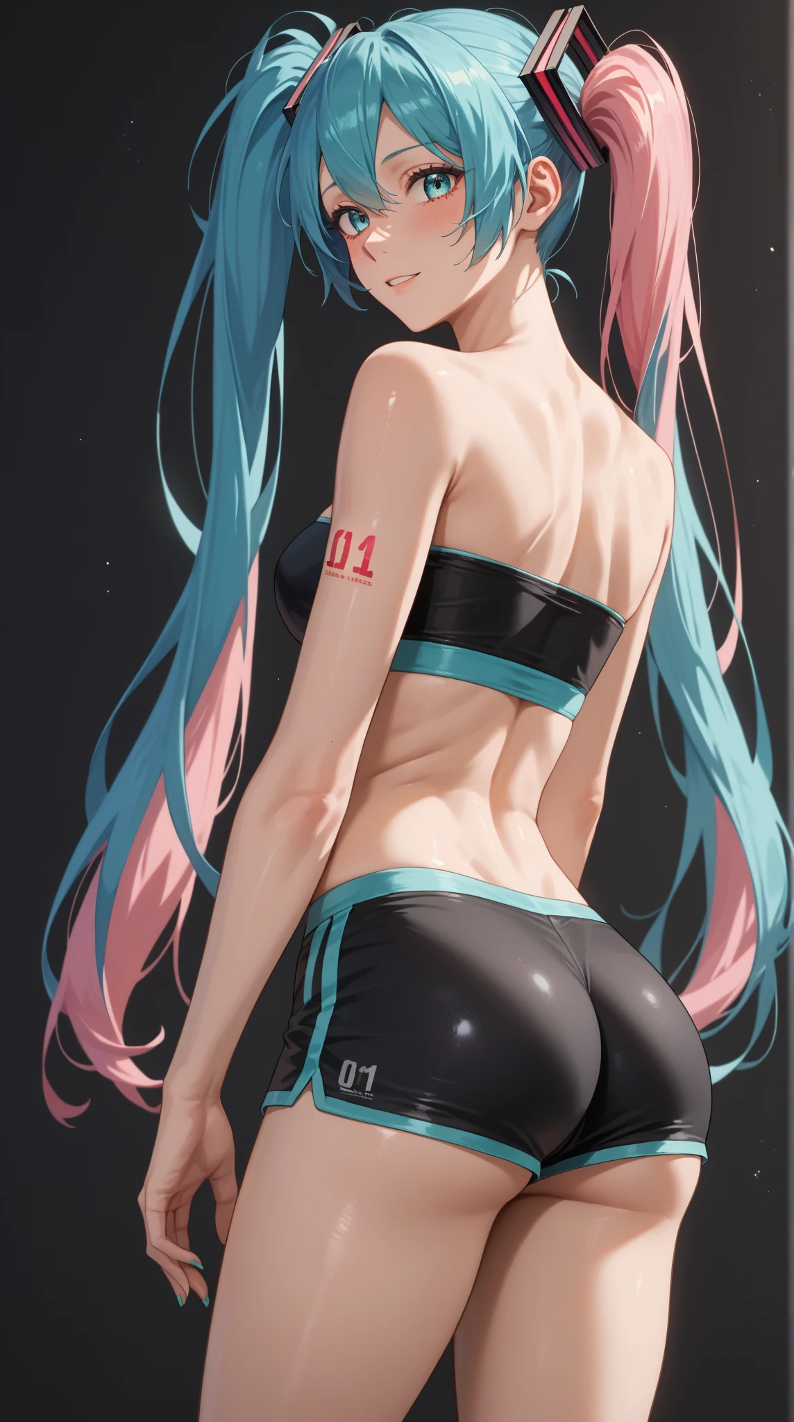 anime girl with a big ass in a black leather outfit, cutesexyrobutts, oppai cyberpunk, thicc, 2b, 2 b, oppai, anya from spy x family, biomechanical oppai, makoto, commission for high res, oc commission, tifa lockhart, oppai proportions, tifa, tracer in a skintight dress,leg up,red hair,one leg forward