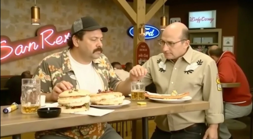 tony soprano and tony montana eating a burger
