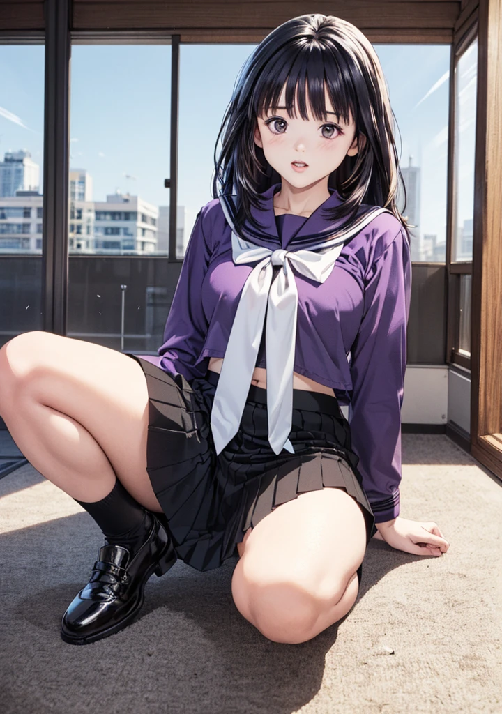 High-definition images, atmospheric perspective, 8K, Super detailed, Accurate, highest quality, (Mr.々Configuration), woman, (Winter clothes, Jacket, skirt), (shy), look away, (droopy eyes), spread her legs, squat, smile, Sweat, (dark downtime, sunset), boots, Downtown Area), Super detaileded panties, (((her long-skirt lining between her legs))), long hair, Realistic Eye Size,