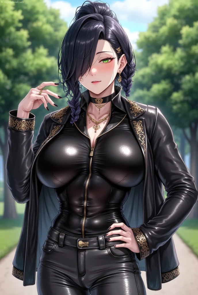 anime girl with black hair and green eyes posing for a picture, black - haired mage, human :: sorceress, commission for high res, oc commission, portrait of a female mage, yennefer, highly detailed exquisite fanart, demon slayer rui fanart, full body portrait of a short!, unrealistic character concept, full body character portrait