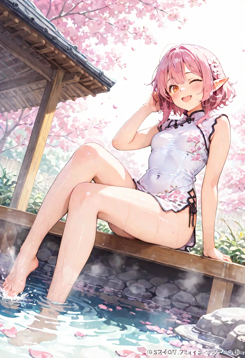 (((Pee))), (((放Urine))), (((Urine))), show off your pussy, skirt lift, vagina, pink cat, labia minora, spread your legs, put your knees up, anime, 1 girl, blue eyes, , cute face, long hair, Pretty dresses, 4K, high definition ultra, pink hair, smile, topless, NSFW, Night sky with river and beautiful flowers, pussy juice