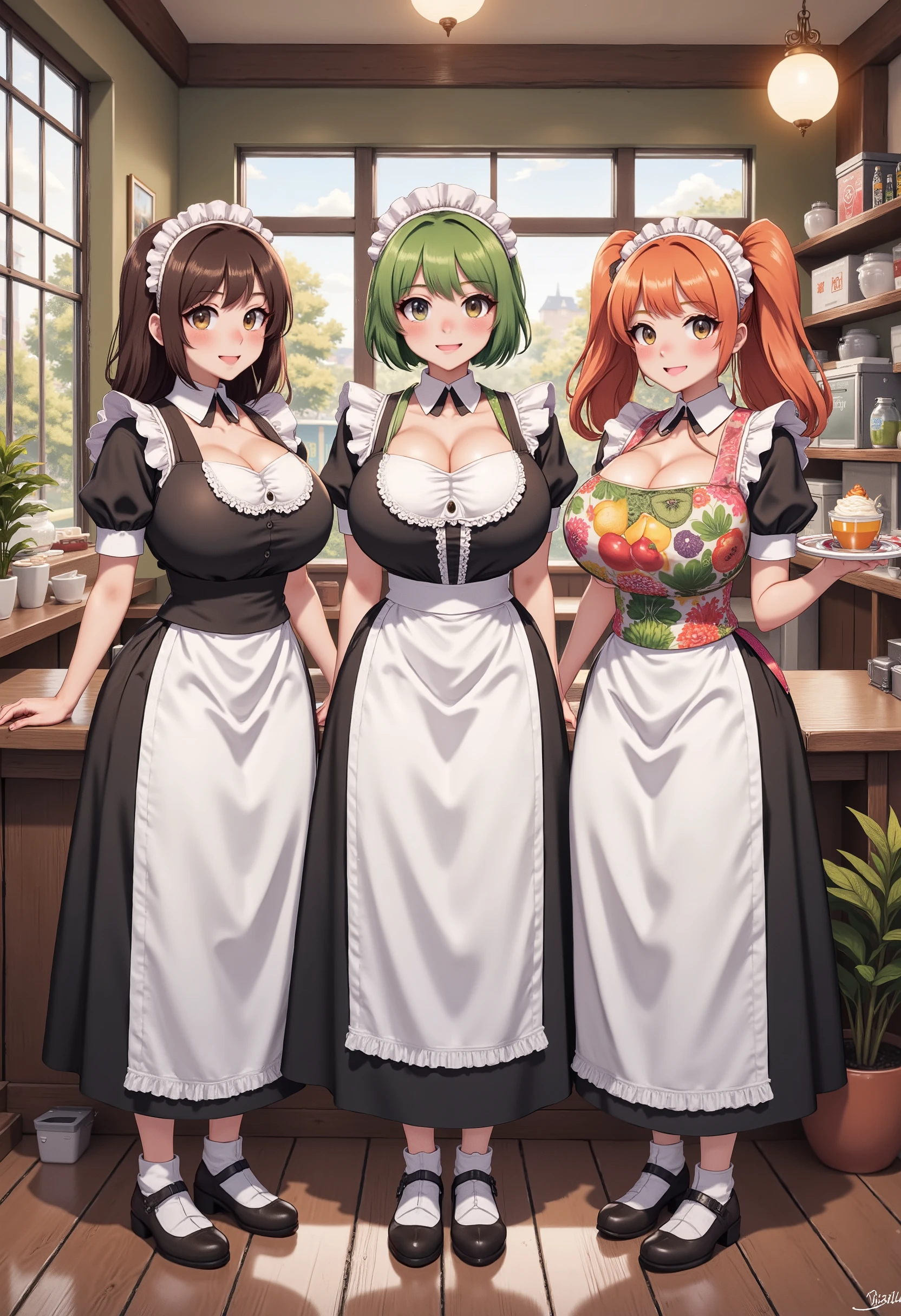 /draw ai_generated curvy_body curvy_female curvy_figure The average cup size female_only huge_breasts looking_at_viewer +maid solo_female solo_focus stable_diffusion waitress orange_hair green_eyes lifts the skirt showing black panties legs in pantyhose --auto