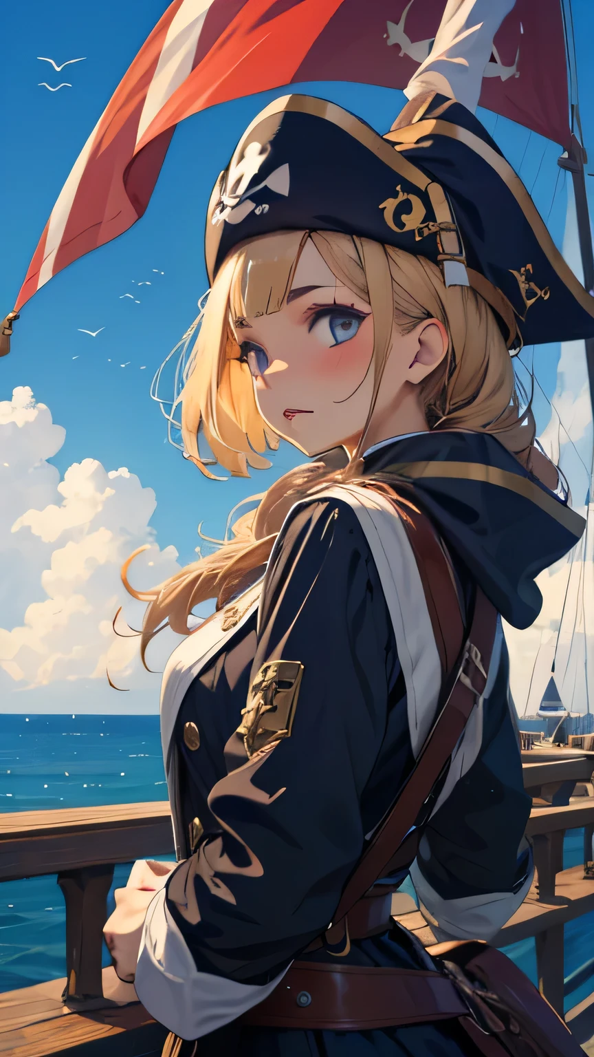 1 girl Pirate Costume Above the sea aboard a pirate ship Pirate Hat