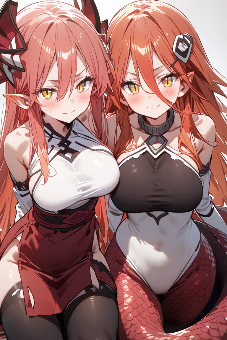 (masterpiece, best quality), best quality, (ultra-detailed), (3heads:1.5), 1girl, (Singyoku :1.3), masterpiece, best quality, ultra quality, ultra resolution, ultra detail, red top, crop top, ((stomach)), midriff, ((groin)), red skirt, normal ears, shackles, flowing red hair, very long hair, wavy hair, sidelocks, glowing red eyes, parted lips, detailed eyes, sweat, cute, toned belly, hand on own chest, eyelashes, (24 year old woman:1.3), (masterpiece:1.5), (best quality:1.5), (beautiful detailed), extremely detailed CG, extremely delicate and beautiful, depth of field, (finely detailed face), (perfect details:1.2), (mature female:1.3), wide pelvis, slender, large veiny breast, 16k resolution, highres, very high quality, very high definition, extremely detailed, masterpiece, flowing red hair, long hair, alluring presence, braid, short skirt, close up, big tits, huge tits, young, horns,