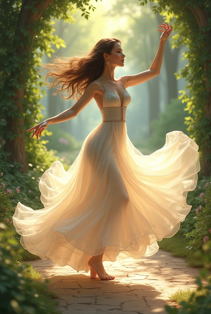 Wind blows up a woman's satin skirt and she throws her skirt down in anger