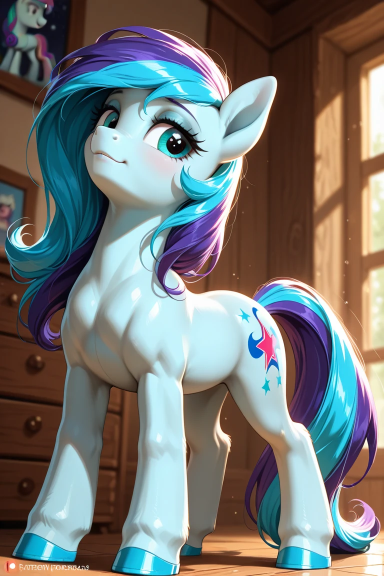 ((Shining armor)), pony, feral, my little pony, smile, beautiful eyes, standing seductive on four hooves, beautiful, thong, big butt, vagina 