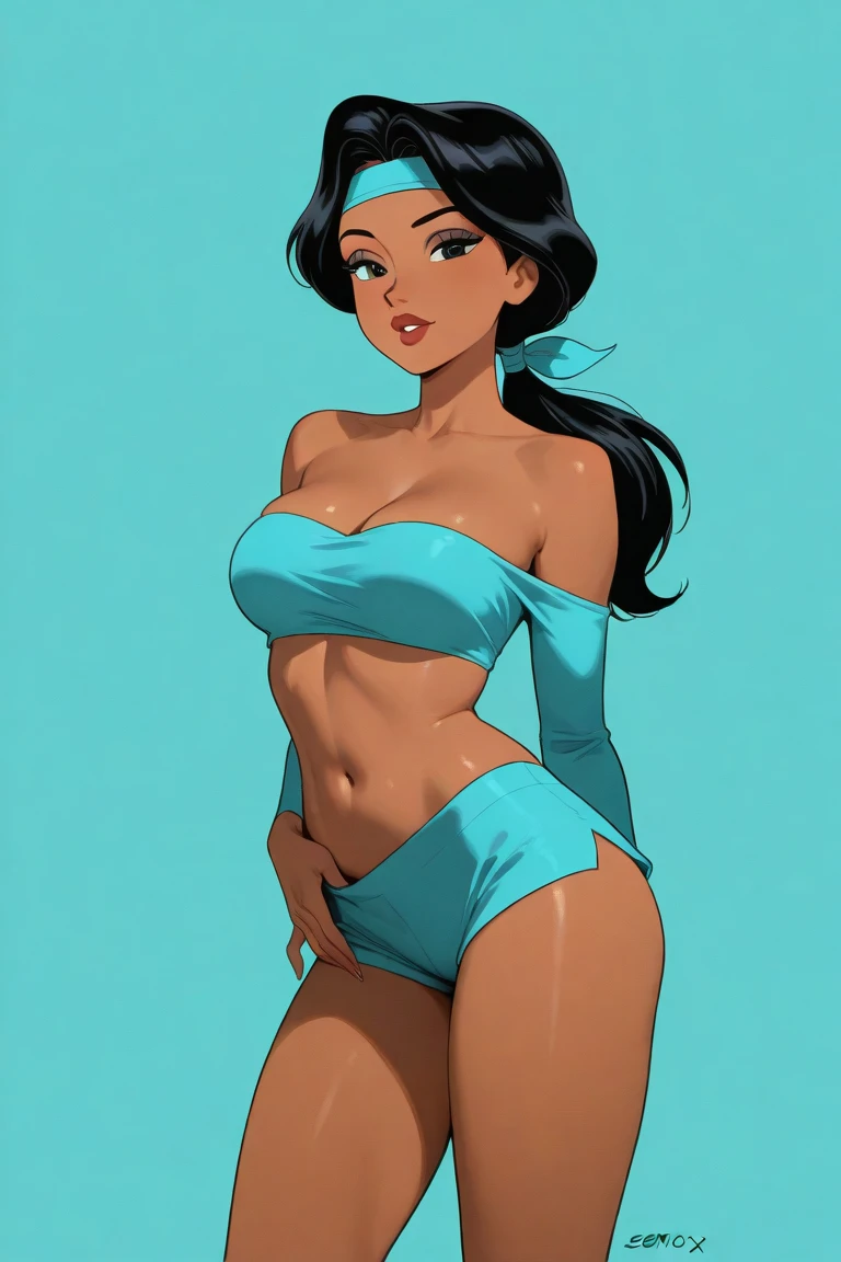 sexy 16 year old Asian high school chick, round boobs, cleavage, sexy pose, front body view, leaning forward, looking at viewer