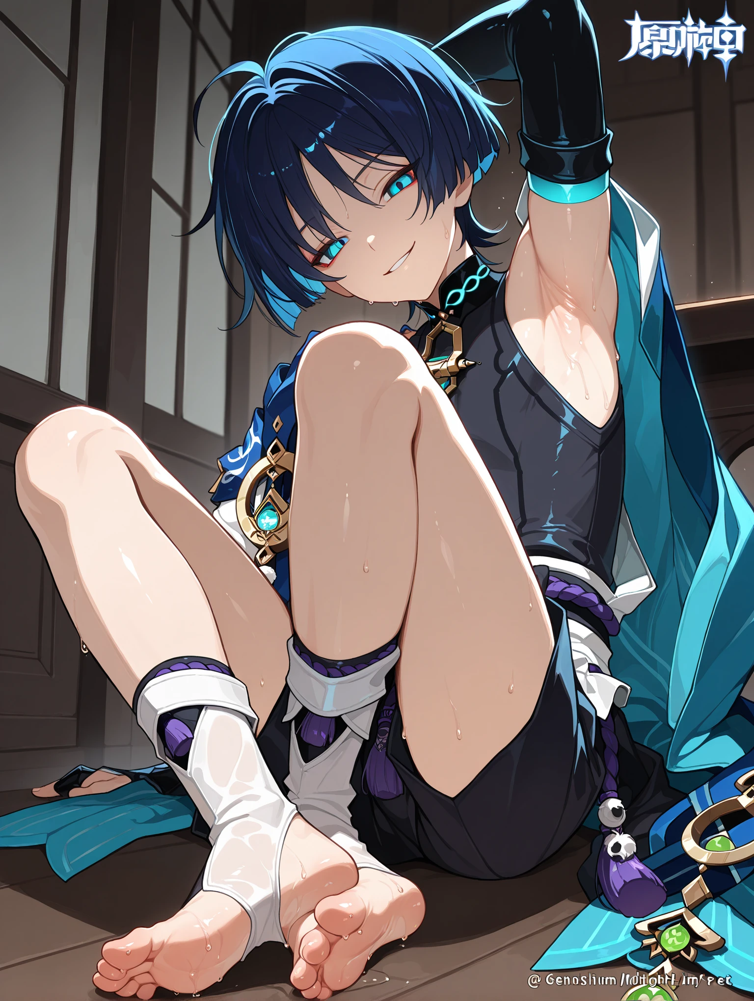 {{ultra-detailed}}, {{disheveled hair}}, (beautiful detailed eyes), beautiful, amazing, detailed eyes, (detailed glans), perfect hands, (((masterpiece))), best quality, (first_person_view), solo_focus, shiny skin, pov, break,
((1femboy)), solo, (Femboy), (otoko no ko), (cute boy), hetero, Curvy, ((short stature)), Thick thighs, (cerulean blue, medium layered hair), (blue eyes), orgasm, smile, Estrus face, ((ejaculate from penis)), break,
outfit, ((nipple bulge)), ((small cute testicles bulge)), ((cloth bulge)), (Body line is emphasized), break,
location, hot spring,