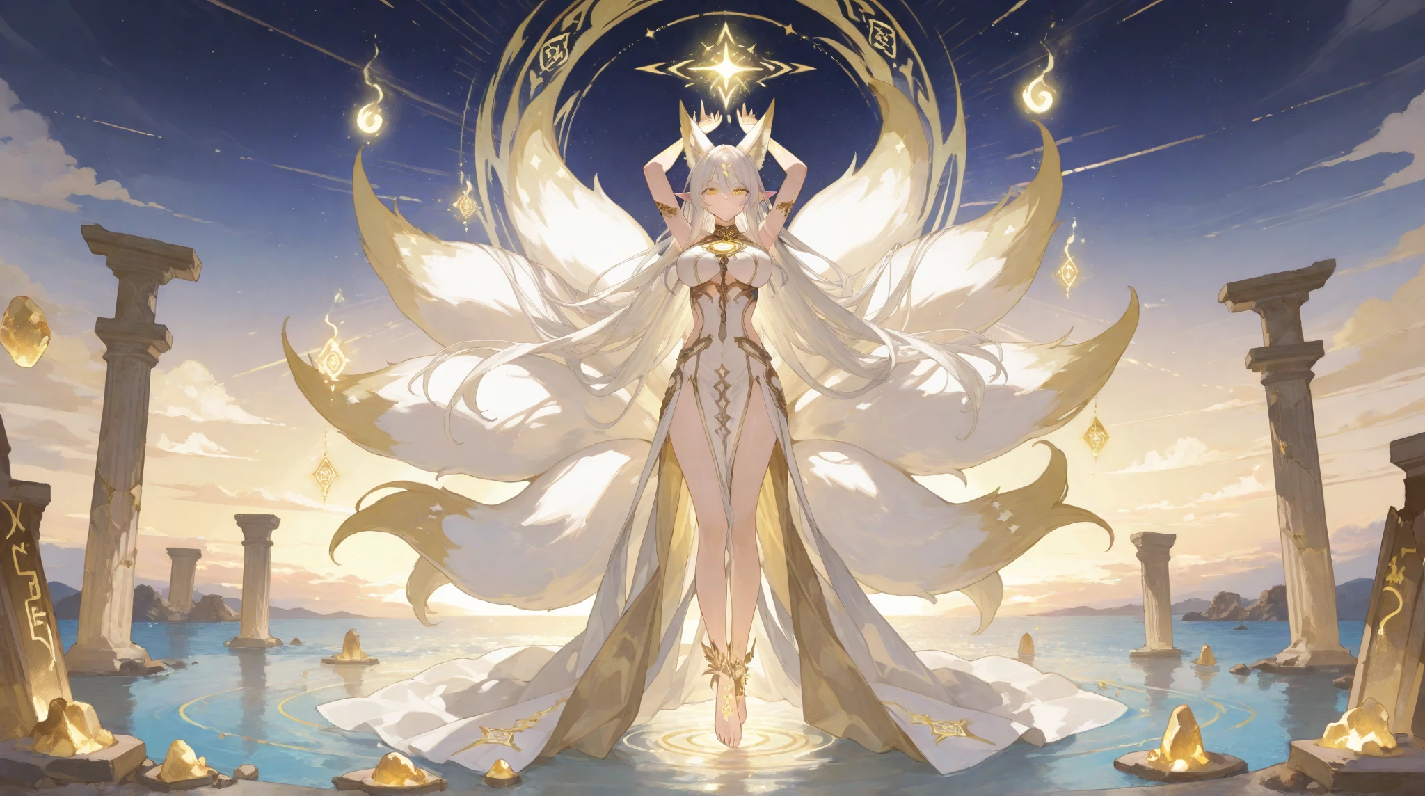 穿着华服的神明Strike a pose拍照, Ancient mysterious sexy goddess, Traditional beauty woman, Beautiful female warrior god of war , Beautiful sexy goddess, Gorgeous role-playing, high, Beautiful young girl, Beautiful woman, 华丽Beautiful woman, Complex clothing,Chinese Mystical Aesthetics, Beautiful Asian ancient mysterious girl, Extremely detailed shot of the goddess, Jaw-dropping sexy beauty, Big breasts deep neckline sexy belly button(butt), (bedroom), (Sexy Girls), masterpiece, best quality, Bangs, blush, Chest, clavicle, Eyebrows visible through hair, (Gradient red and gold hair), Jewelry, Long hair,Bright Eyes, ring, (solitary), illustration, fashionable, miss, Strike a pose, background, element, confident, Express, Accessories, majestic, striking, key point, Dynamic poses, ((plump)), (black))Woman in transparent dress,Viewer,(((Full breasts, Keeley University))),Slim waist,(Navel exposed,Bare waist), Long hair, extreme detailed details, Detailed fantasy art, Stunning character art, Beautiful and exquisite character art, Beautiful transparent dress, Very detailed, Large Breasts,饱满Chest,Golden ratio figure,Perfect body,Ultra wide-angle shooting,Full body shot拍摄,Body close-up,Full body shot,Wearing a pleated tulle skirt,柔和动漫illustration, 柔和的深色background,Fujifilm XT3 Clear focus, f 5.6, High Detail, Clear focus,(Wearing openwork clothing),, (Natural light), (Tempting)translucent, Good velvet quality, Compared, Divine Light,, Silver hair, 天空background, Absolute Strength,Female Shinmei,穿着性感丝绸的Female Shinmei,,Large Breasts,饱满Chest,Golden ratio figure,Perfect body,Ultra wide-angle shooting,Full body shot,Body close-up,Full body shot, Wearing a tulle dress, Model shooting style, Large Breasts,饱满Chest,Golden ratio figure,Perfect body,(Extremely detailed CG 8k wallpaper unit), The most beautiful artistic photos in the world, , 8K Ultra HD, ) on the beach,Sexy lazy posture,Sexy seductive expression,best quality,masterpiece,Ultra-high resolution,(Practical:1.4),original photo,Ultra-high resolution