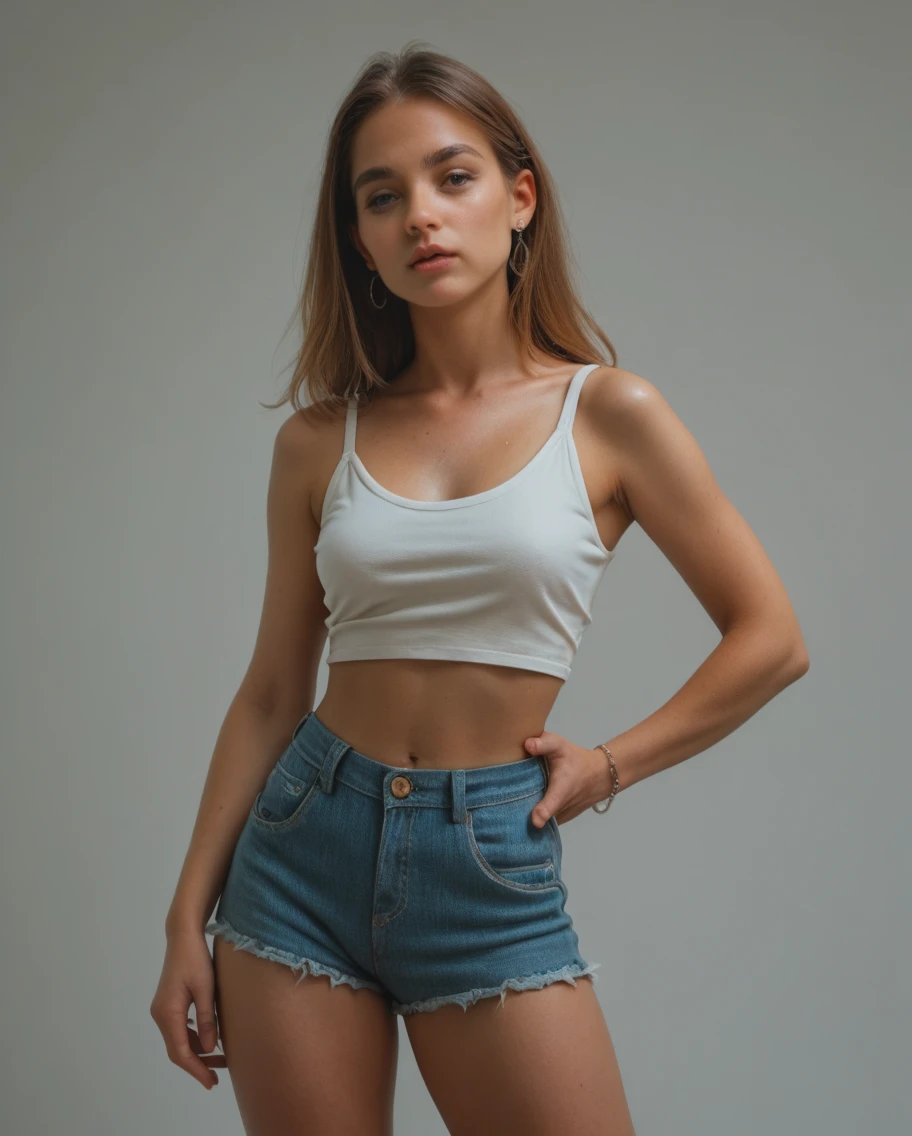 Beautiful 17 year old woman, Brown hair, perfect body, round legs