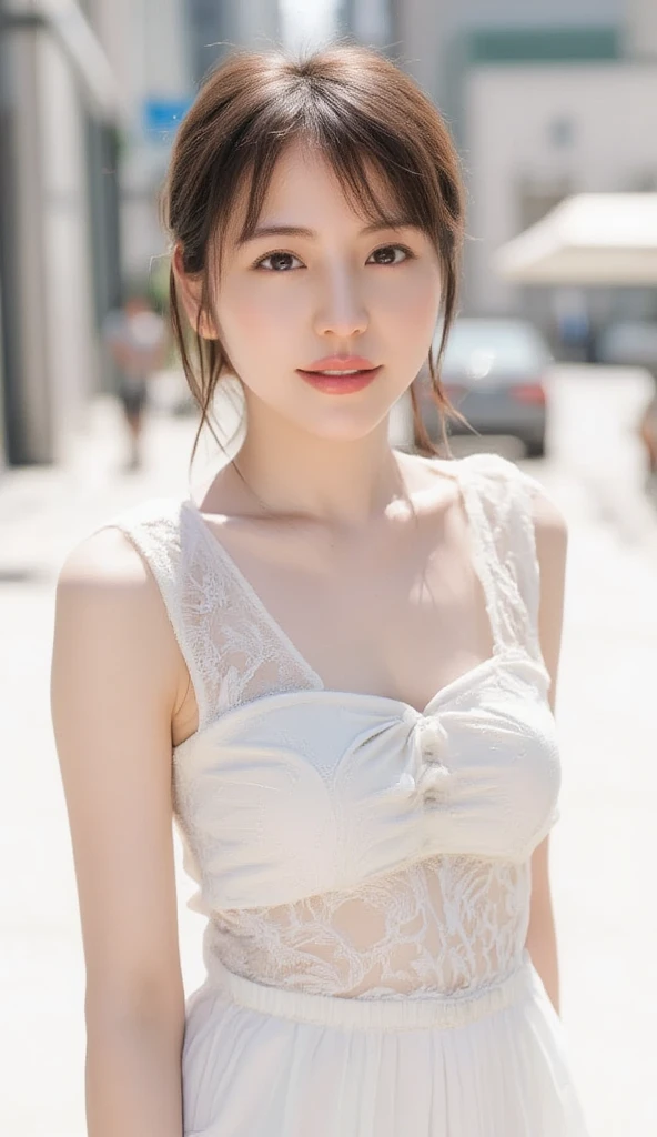 RAW,, Nikon Z 85mm, award-winning glamorous photography,((best quality)), ((masterpiece)), ((realistic)), 18th century, vintage image, beautiful French woman wearing, lace dress and corset, wearing a crown, 25 years, (long brown hair), brown eyes, small and heaving breasts, sitting outside a café in Paris, eiffel tower in the background, small, ((small breasts)), innocent,  flower pedals in the air, ((freckles)), intricate details, highly detailed, sharp focus, professional, 4k, spring flowers blooming, divine rays, hand model, stunning blue eyes, small, delicate, innocent, high resolution, detailed facial features, high detail, sharp focus, smooth, aesthetic, extremely detailed, foto_\(ultra\), photorealistic, realistic, post-processing, maximum detail, roughness, real life, ultra realistic, photorealism, photography,  8k uhd, photography, SEMI-SILHOUETTE light, Russian face