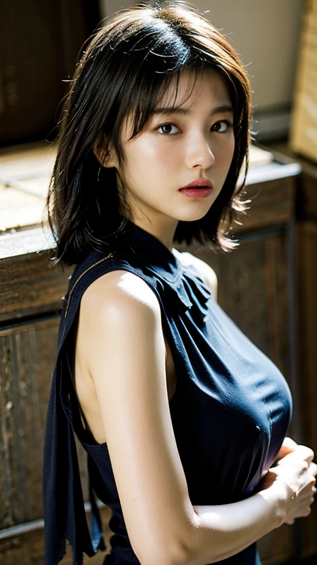 whole body, highest quality, Realistic, 8k, High resolution, 1 girl, woman, (Sexy pose: 1.7, Exposure: 1.9, Cleavage Exposure: 2), nice, (Next 0.5, big: 1.8), (underwear: 2, good: 1.3, lingerie: 1.4), (Short Bob: 1.8, Parted bangs: 1.6), Watch Viewer, (1 girl's Eyes Viewer: 1.6), Realistic, (Bokeh), (floating hair, lips, Open your mouth: 1.43), nice, Purelos Face_v1:1,
